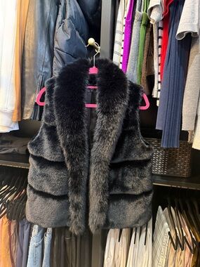 Generation Love Black Faux Fur Vest with Plush Collar